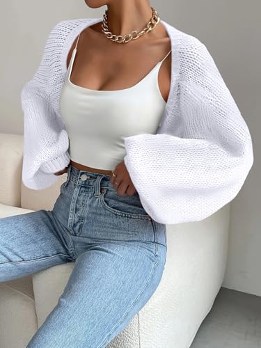 Image of Women's Bolero Shrug Sweater Long Sleeve Open Front Crop Cardigan Top Outerwear