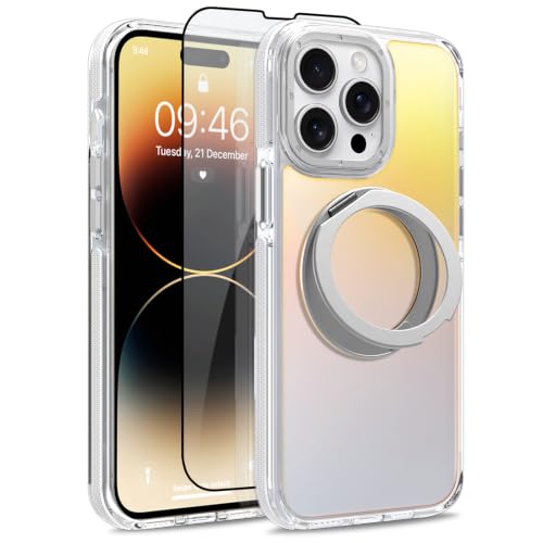 Image of Magnetic for iPhone 14 Pro Case with 360 Stand [Compatible with Magsafe] [Fluorescent Design] [1 Screen Protector] Slim Translucent Matte Case for iPhone 14 Pro 6.1 inch, White