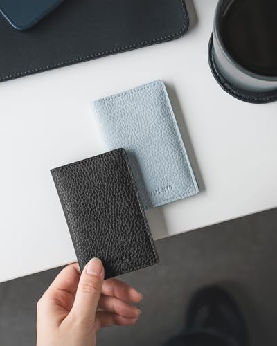 Image of VULKIT Leather Business Card Holder 2 Sided Slim Business Name Card Organizer for Men or Women (Litchi Blue)