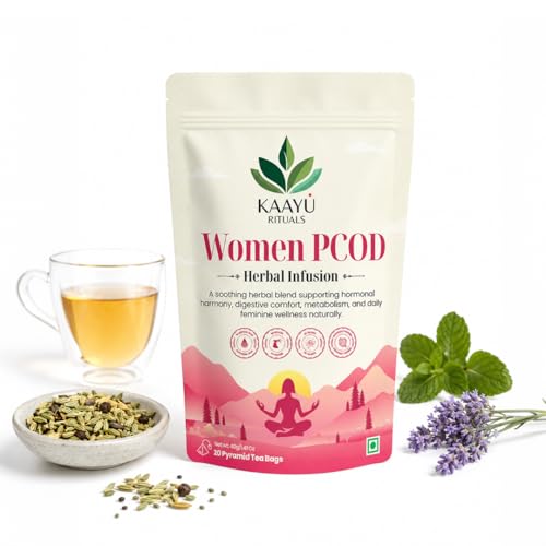 Image of Kaayu Rituals Women PCOD, PCOS Relief Herbal Infusion Tea With Nettle, Peppermint & Chamomile | Supports Hormonal Balance, Menstrual Cycles | Improves Metabolism & Digestion, 20 Pyramid Tea Bags(40g)