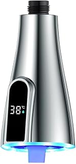 Boquilla LED para grifo de cocina con función de tracción, material ABS, cromo, 2 modos de pulverización, G1/2