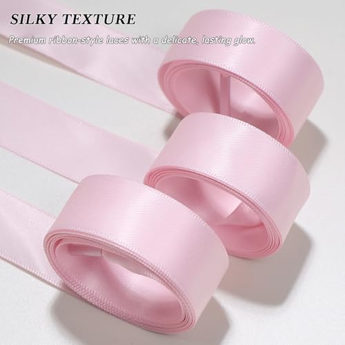 Ciormis Ribbon Shoelaces 3 Pairs - Satin Bow Laces for Women, Decorative Flat Shoe Laces for Sneakers Wedding Party, 3/4" Wide 55" (Pink) — view 5