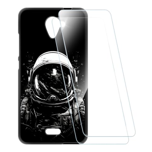 ESACMOT Bedruckte Hülle + 2 Glas Schutzfolie Kompatibel mit Wiko U Feel Fab 4G, Stoßfeste Weiche Cover & HD Klare Tempered Glass Folie (Astronaut)