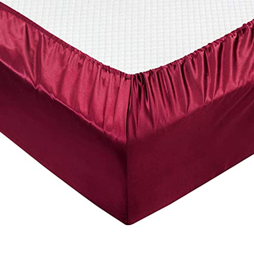 Thmyo Satin Bed Sheet Set,Extra Soft Deep Pocket Silky Satin Sheet Set With 1 Fitted Sheet +1 Flat Sheet + 2 Pillow Cases (4-Piece Wine Red, Queen) #TOP7