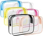 6 Pack Toiletry Bag Makeup Bag Cosmetic Bag, TSA Approved Clear Travel Toiletry Bag wih Zippers, Quart Size Travel Makeup Cosmetic Bag for Women Men, Carry on Airport Airline Compliant Bag, 6 Colors