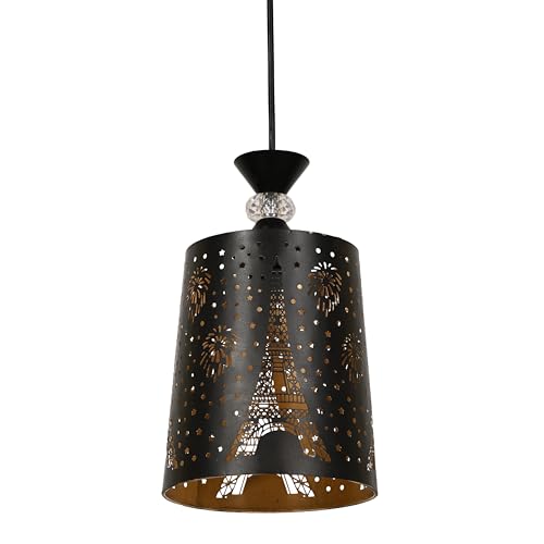 Image of Groeien Pack of 2 | Black Finish Metal Crystal Hanging Pendant Ceiling Lamp Fixture | Chandelier for Home, Indoor, Outdoor,Living Room, Bedroom(Bulb not Included) (Eiffel Tower, 2)