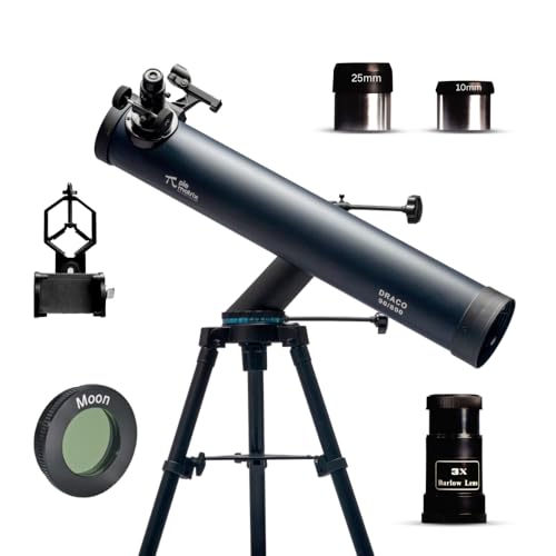 Image of Pie Matrix Draco 90800 Reflector Telescope - 90mm Aperture, 800mm Focal, ALT-AZ Side ARM Mount, Smartphone Adapter, Tripod - High-Power Telescope for Beginners & Intermediate Stargazers