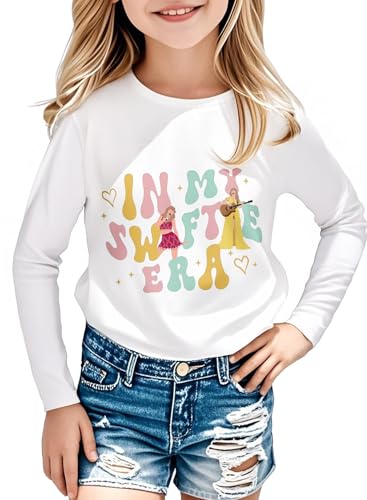 Image of Toddler Girls Letter Print Shirt - Kids Music Concert Long Sleeve Top Cute Casual Graphic Tee Fall Winter Outfits(White,120,1504b)