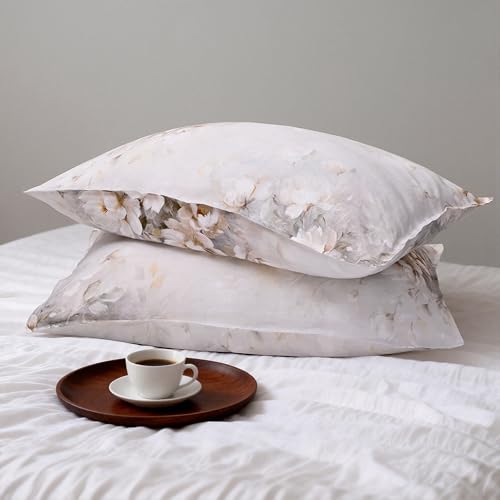CHUFFED 100% French Linen Pillow Cases Watercolor Peony Print, Farmhouse Floral Stone Washed Pillow Shams with Envelope Closure Soft Breathable Vintage Pillow Covers for Decor,20x30 inches