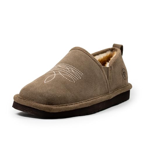 Image of ARIAT Men's Square Toe Indoor & Outdoor Rubber Bottom Lasso Suede Slippers, Stone, 15
