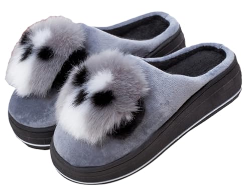 Women's Cartoon Dog Slippers Warm Thick Soled Couple Cotton Slippers Indoor Shoes Cozy Fleece Lining Anti-Slip Winter Shoes