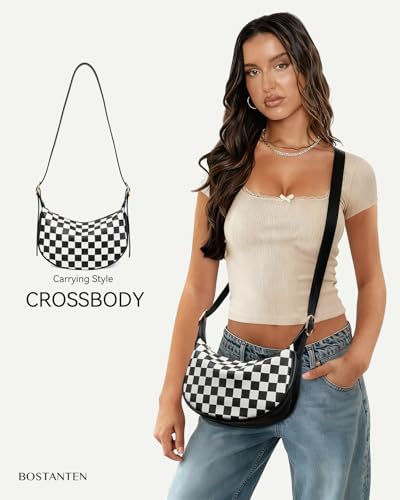 Image of BOSTANTEN Purses for Women Crescent Crossbody Bag Vegan Leather Shoulder Hobo Handbag Adjustable Strap