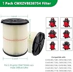 Filtre de remplacement pour Artisan CMXZVBE38754 - Filtre à vapeur sec à usage général à bande rouge pour 5 à 20 Aspirateur Gallon Shop