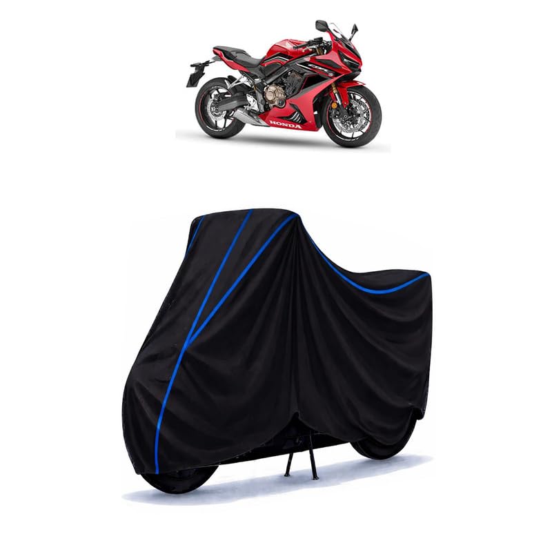 Image of CBR 800 Bike Cover Water Resistant Universal Motorcycle Rain | Heavy Duty UV Protection, Dust, Scratch Indoor Outdoor All Weather with Black Blue Piping Elastic