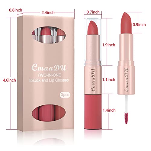 Evpct 2 In 1 Wine Red Mauve Nude Pink Brown Matte Lipstick & Long Lasting Smudge Proof Liquid Lipstick Lip Gloss Stain 3Pcs Set For Women Matte Mate Vegan Long Lasting Lipstick 24 Hour Pack Waterproof #TOP5