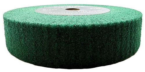 Image of 10 inch x 2 inch Green P180 Non-Woven Bench Grinder Polishing Burnishing Satin Finishing Flap Brush Wheel for Aluminum Copper Metal Golf Club Refurb, Compatible for 1 /2 inch, 5 /8 inch, 3 /4 inch, 1-1 /4 inch Shaft