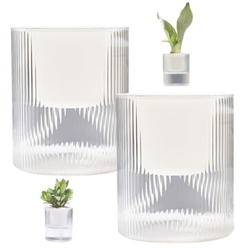 TANGPINGMAO Selbstbewässerungstöpfe 2pcs 4 Zoll abnehmbar 2 Schichten Selbstbewässerung Pflanzer mit Baumwollseil und Entwässerungsloch modern