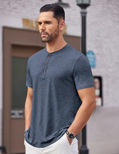 Image of COOFANDY Men's Henley Shirts Short Sleeve Casual Basic Tee Summer Button Henley Soild T Shirts