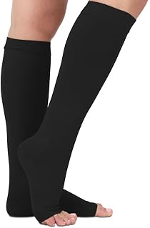 Vive 20-30 mmHg Medical Grade Compression Socks for Women & Men Open Toe - Knee High Support Stockings for Varicose Veins, Lymphedema, Plantar Fasciitis, Pregnancy, Restless Legs Syndrome, Swelling