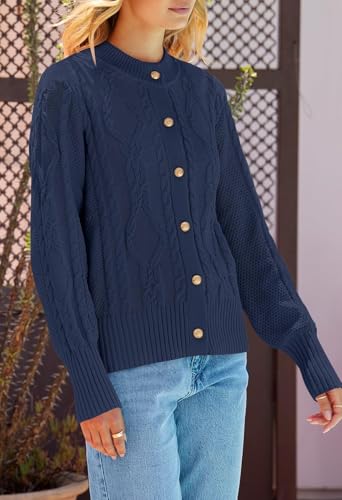 MEROKEETY Women's 2024 Fall Long Sleeve Sweater Cardigan Cable Knit Open Front Button Outwear Coats3