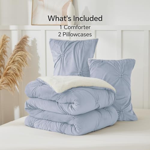 Image of BEDELITE Fluffy Sherpa King Comforter Set,Pintuck-Lavender