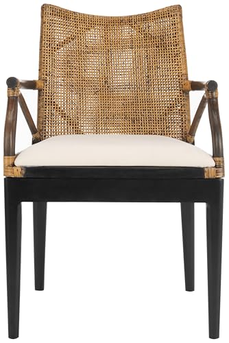 SAFAVIEH Home Collection - Gianni Brown & Black Solid Wood Rattan Arm Chair, Tropical Coastal Accent...