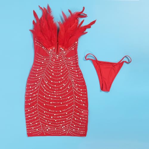 Image of PORRCEY Women's Sexy Rhinestone Mesh See Through Party Night Prom Dress