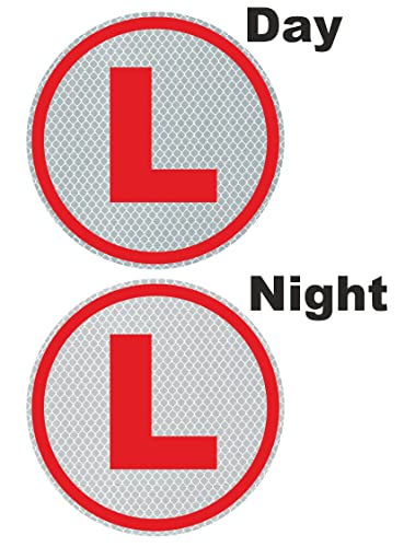 Kanuz Learner Car Decal Metal Sticker - Water Resistant Reflective Red Dye Cut Label for Any Car - 6 X 6 Inch Vinyl, Self-Adhesive