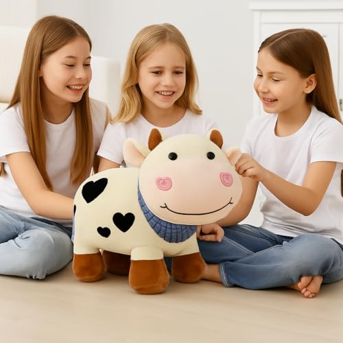 Image of Plush Cow Toy for Kids | Soft Stuffed Animal with Cute Face & Horns | Hugging Cuddly Cow for Baby Boys & Girls | Birthday Gift & Nursery Decor (22 cm)