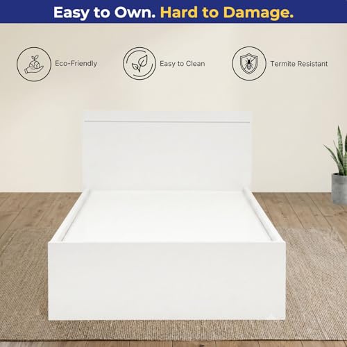 Image of DELITE KOM Single Bed Jazz Engineered Wood Bed Without Storage 77x37 Inches Frosty White Wooden Bed for Bedroom with 1 Year Warranty and Installation Included