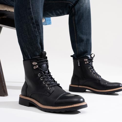 Image of Vostey Mens Motorcycle Boots With Side Zipper Dress Boot