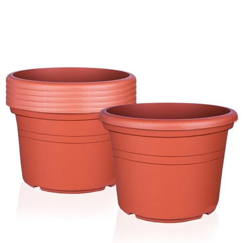 BigDean 6X Blumentopf Ø 40 cm Farbe Terrakotta Kunststoff Pflanztopf Containertopf Übertopf Pflanzkübel rund 40 x 28 cm