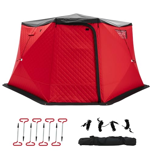 Albott Insulated Pop-Up Ice Fishing Tent, 6-8 Person Ice Shanty with 3-Layer Oxford Fabric, Waterproof Rain Cover, Chimney Vent, Anchors, Ropes, Carry Bag, Insulated and Warm Large Fishing Area