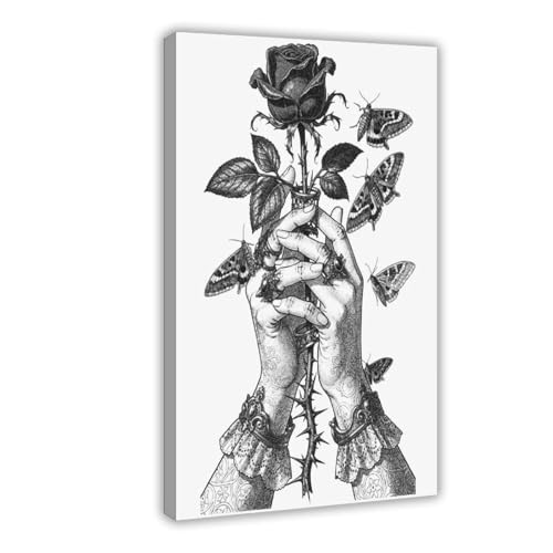 Impression sur toile mains et roses fanees gothiques deco murale 40x60 cm