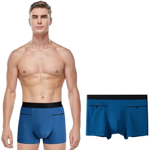 Meshal Breathable Cotton Boxer Briefs with Secret Hidden Pockets Travel Friendly Underwear for Men Blue XL Cover