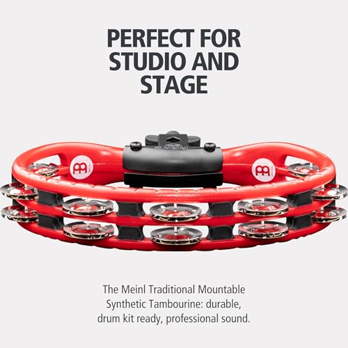 Meinl Percussion Tambourine Mountable Instrument - 2-Row Tambourine - With Holder - ABS Plastic / Steel, Red / Silver (TMT2R) - Image 2