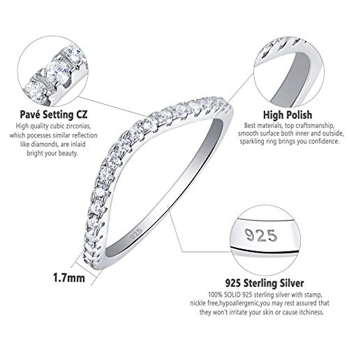 Newshe Jewellery Curved Wedding Bands for Women AAAAA Cz Stacking 925 Sterling Silver Eternity Rings Wishbone Size 4-134