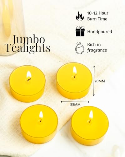 Image of AuraDecor Scented Soy Wax Acrylic Jumbo Tealight Candle, Organic Luxury Aroma, Aromatic /Aromatherapy Votive Candle || Burn Upto 30 Hours (Honey Suckle & IndiFlower, Set of 4 Jumbo Tealight)