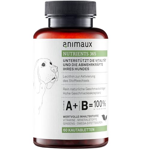 animaux nutrients 365 - Nahrungsergänzung für Hunde unterstützt Stoffwechsel, Immunsystem, Abwehrkräfte & schönes Fell I Vorbeugung von Antriebslosigkeit & Nährstoffmangel I Multi-Vitamin Barf-Zusatz