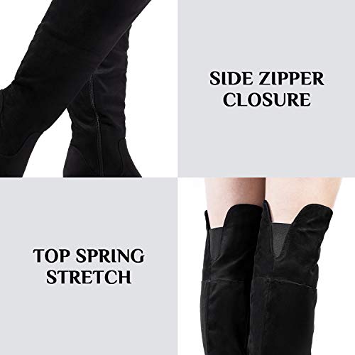 Katliu Women's Thigh High Boots Sexy Stacked Block Heel Boots Over The Knee Black 7.5 #TOP1