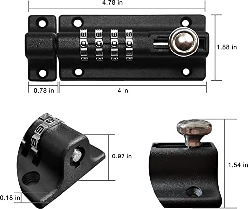 Moraillon de serrure de porte à boulon coulissant à code 4 chiffres - 3