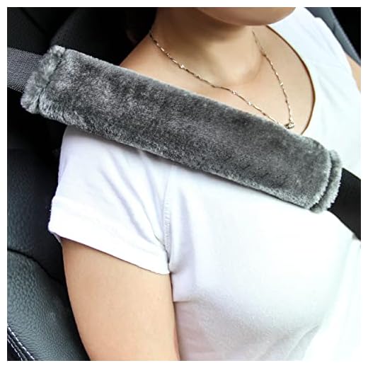 Amooca Soft Faux Fur Universal Fit Seatbelt Cover Car Truck SUV Airplane Seat Belt Shoulder Pad for Carmera Backpack Straps Neck Cushion Protector 2 Pack 10.5in Dark Gray