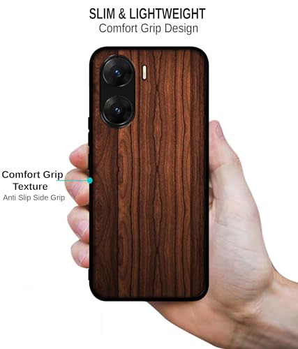 Image of Brown Wooden Texture Design Premium 2D Printed Metal Back Case Cover for Vivo V29E 5G