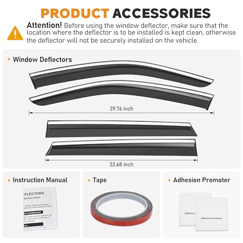 Image of Shatterproof Taped-On Window Deflectors for Subaru Outback 2020-2025 with Chrome Trim, Rain Guards, Window Visors for Cars, Vent Deflector, 4pcs