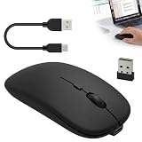 Kabellose Bluetooth-Maus für Apple MacBook Pro/Air/Mac/iPad, wiederaufladbar, Bluetooth 5.2 + USB C + USB A, Dual-Modus, 2,4 GHz, optische DPI, 800/1200/1600, LED, leiser Klick für Laptop, Chromebook