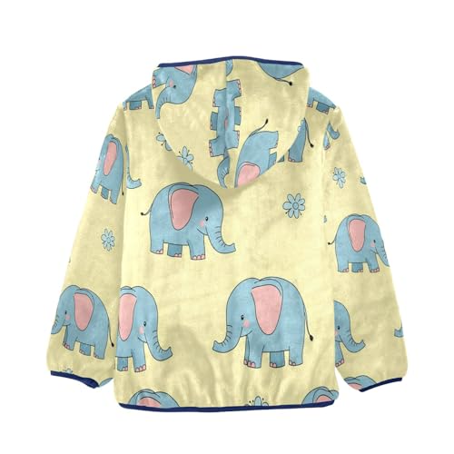 Elephant Flower Pattern Print Toddler Fleece Jacket Girl Boys Hooded Fleece Jacket Coat Warm Outwear Zip-up 3-10T2