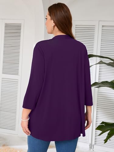 Image of AusLook Women's Plus Size Lightweight Open Front Cardigan 3 /4 Sleeve Cover Ups Shrugs Shawls and Wraps Kimono Jacket Coat