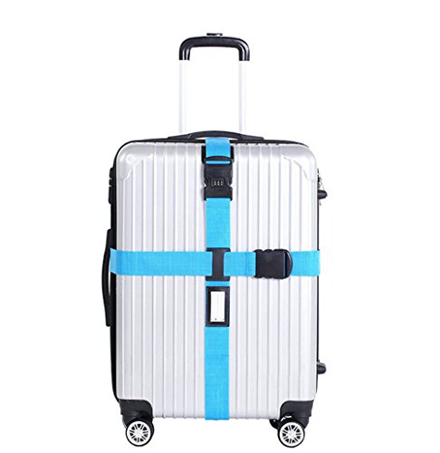 Enterest Luggage Band Cross Luggage Straps Travel Tags Accessories with Storage Bag ABS Material Long packing Belt Can be Adjusted Length Packaged within 30-inch Luggage (Blue)