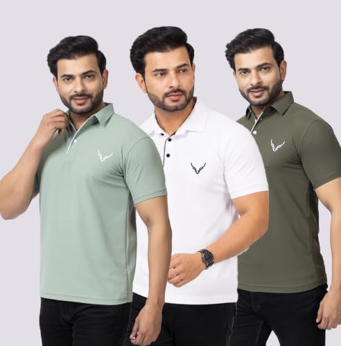 Image of HANABY Men's Summer Polo Solid Half Sleeves Polycotton T-Shirt | Collar Breathable and Comfortable T-Shirt (Pack of 3)