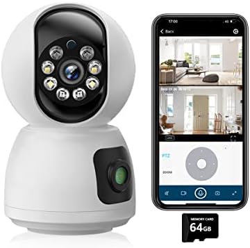 Fowutz 2K Indoor Security Camera, Dual Lens Cameras Wireless Camera for Home Security Pet Dog Camera Indoor Security Camera with Phone App Night Vision Motion Detection Auto Tracking